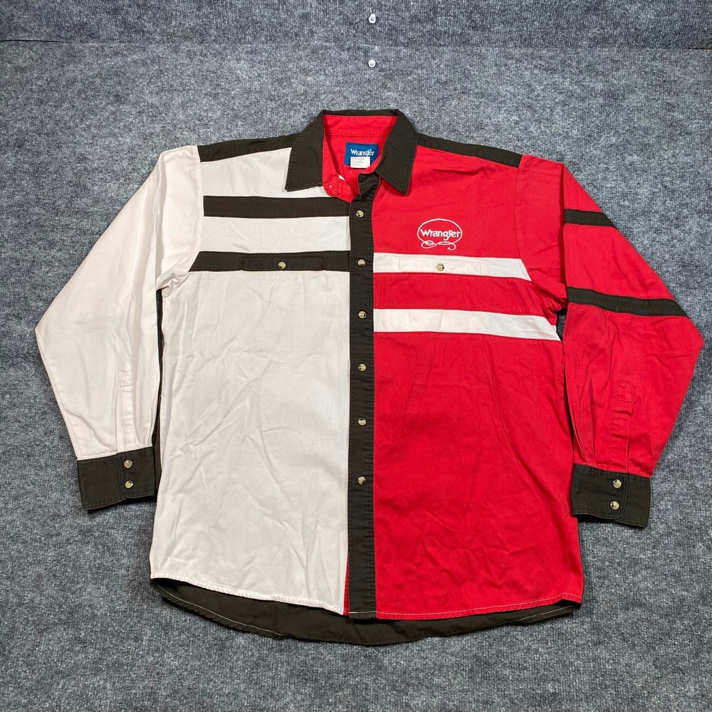 Wrangler Mens Western Shirt Red White Black Colorblock Snap MH1034A Large